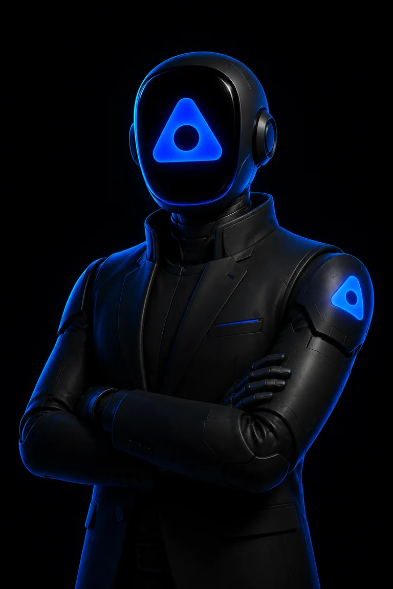 Mr. AppDeen in a black suit, arms crossed